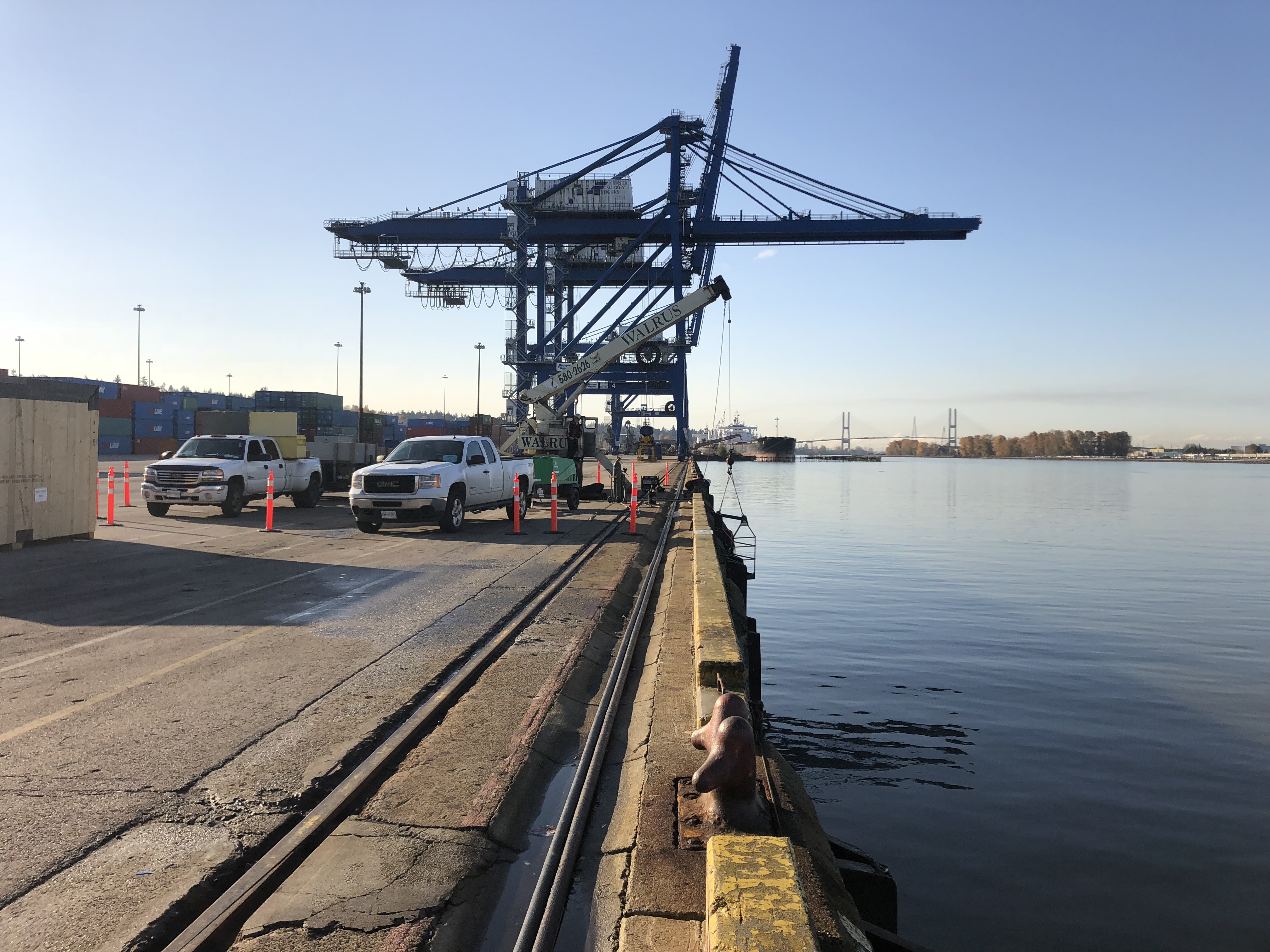 Berth-edge view along DP World Fraser Surrey during fender replacement work