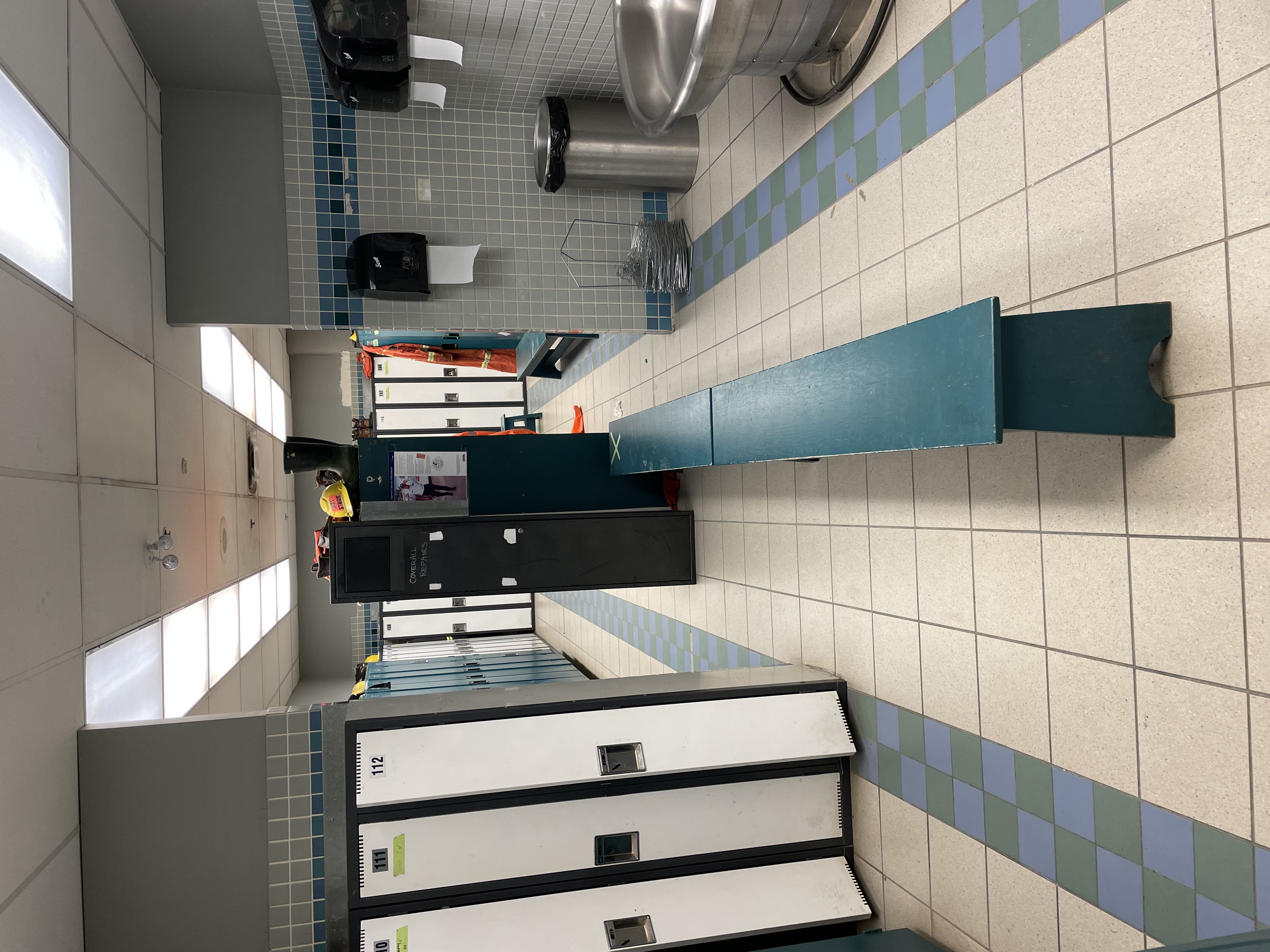 Original employee change room with older lockers and finishes at Finning Canada, Surrey
