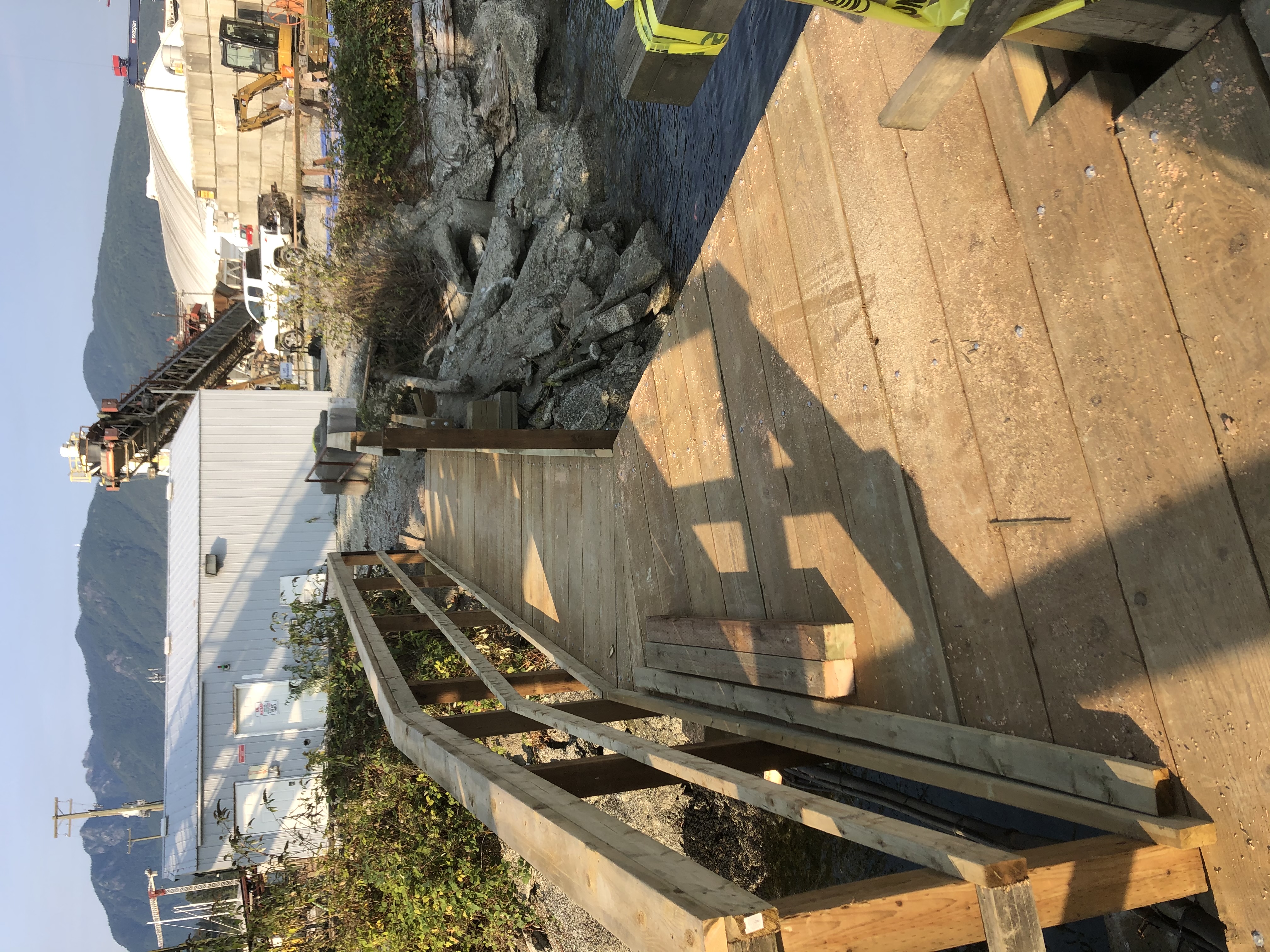 Temporary work platform installed on existing pilings during pier replacement