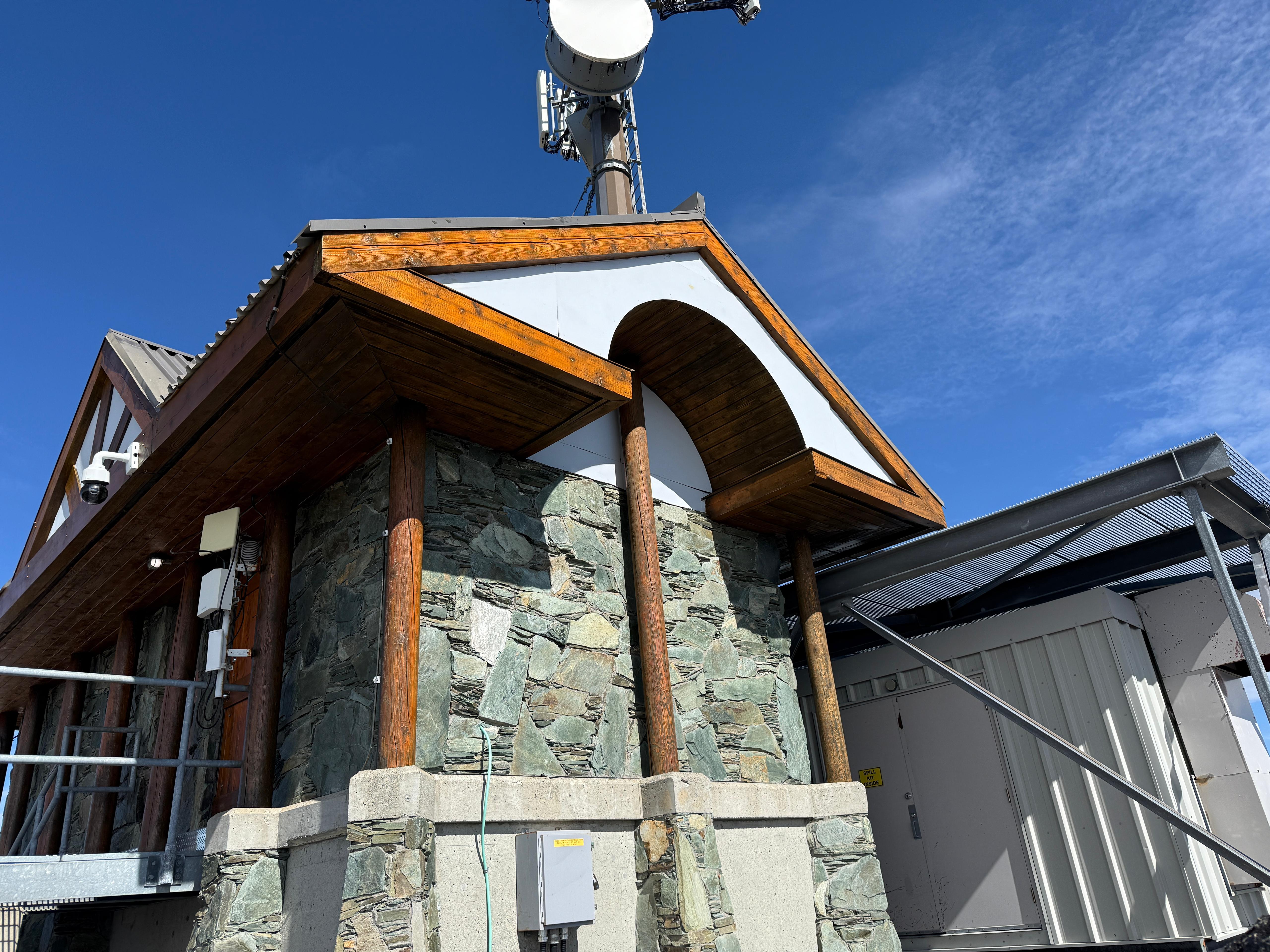 Refinished exterior details and soffit at the Rogers Communications alpine equipment shelter on Whistler Mountain